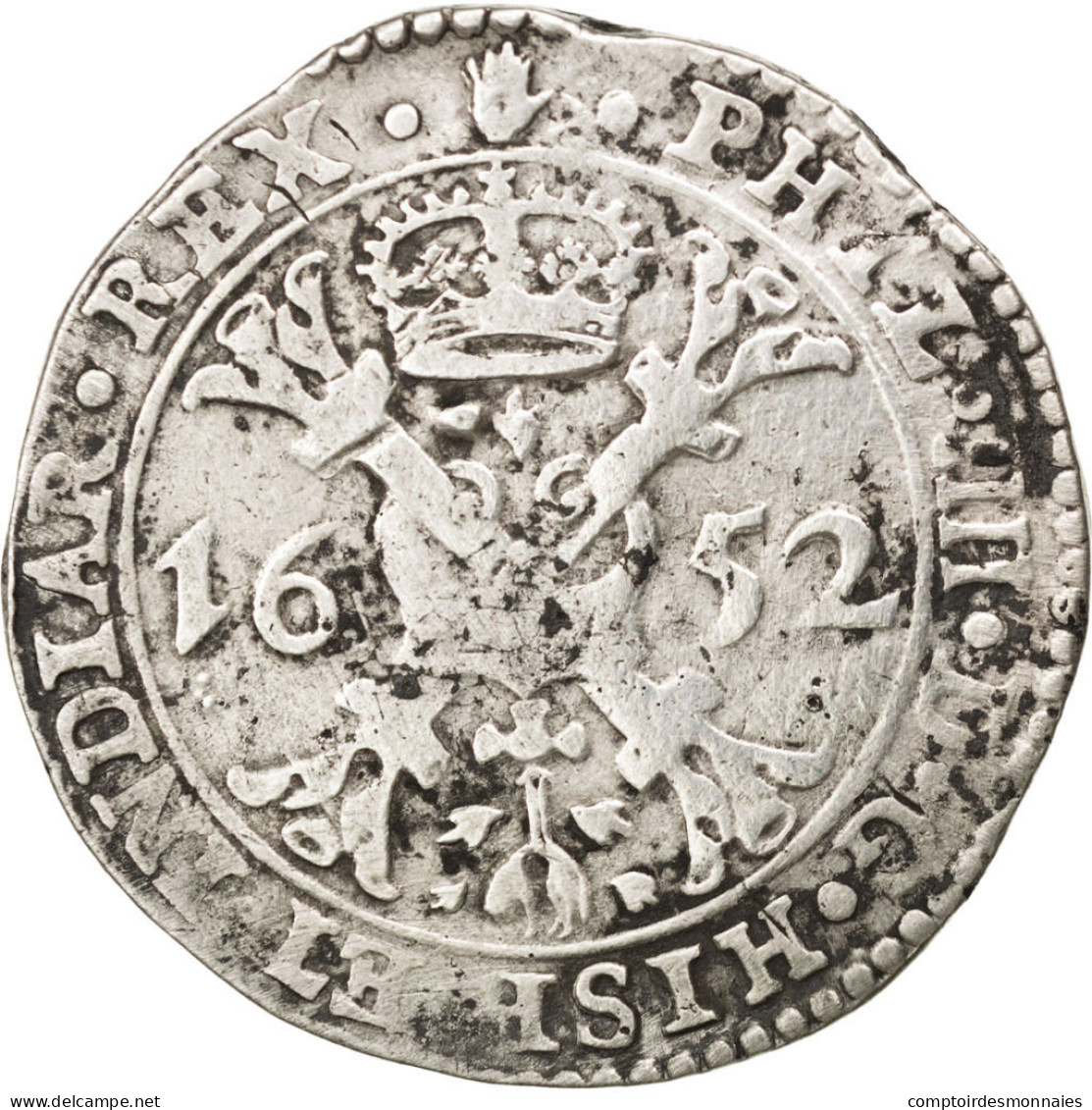 Monnaie, Pays-Bas Espagnols, BRABANT, Patagon, 1652, Anvers, TB+, Argent - Other & Unclassified