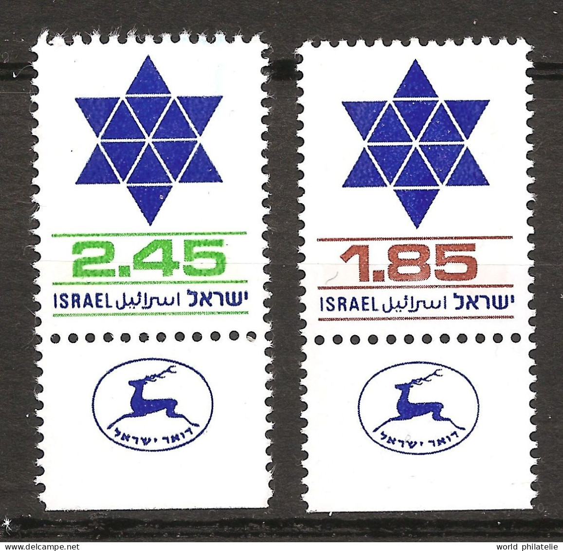 Israël Israel 1975 N° 594 / 5 ** Courant, Remplacement, Etoile à 6 Branches, Etoile De David, Drapeau, Judaïsme, Gazelle - Ungebraucht (mit Tabs)