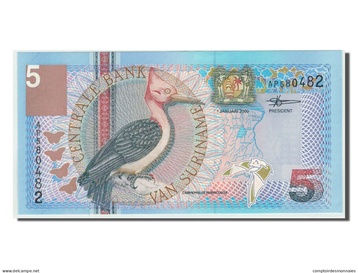 Billet, Suriname, 5 Gulden, 2000, NEUF - Suriname