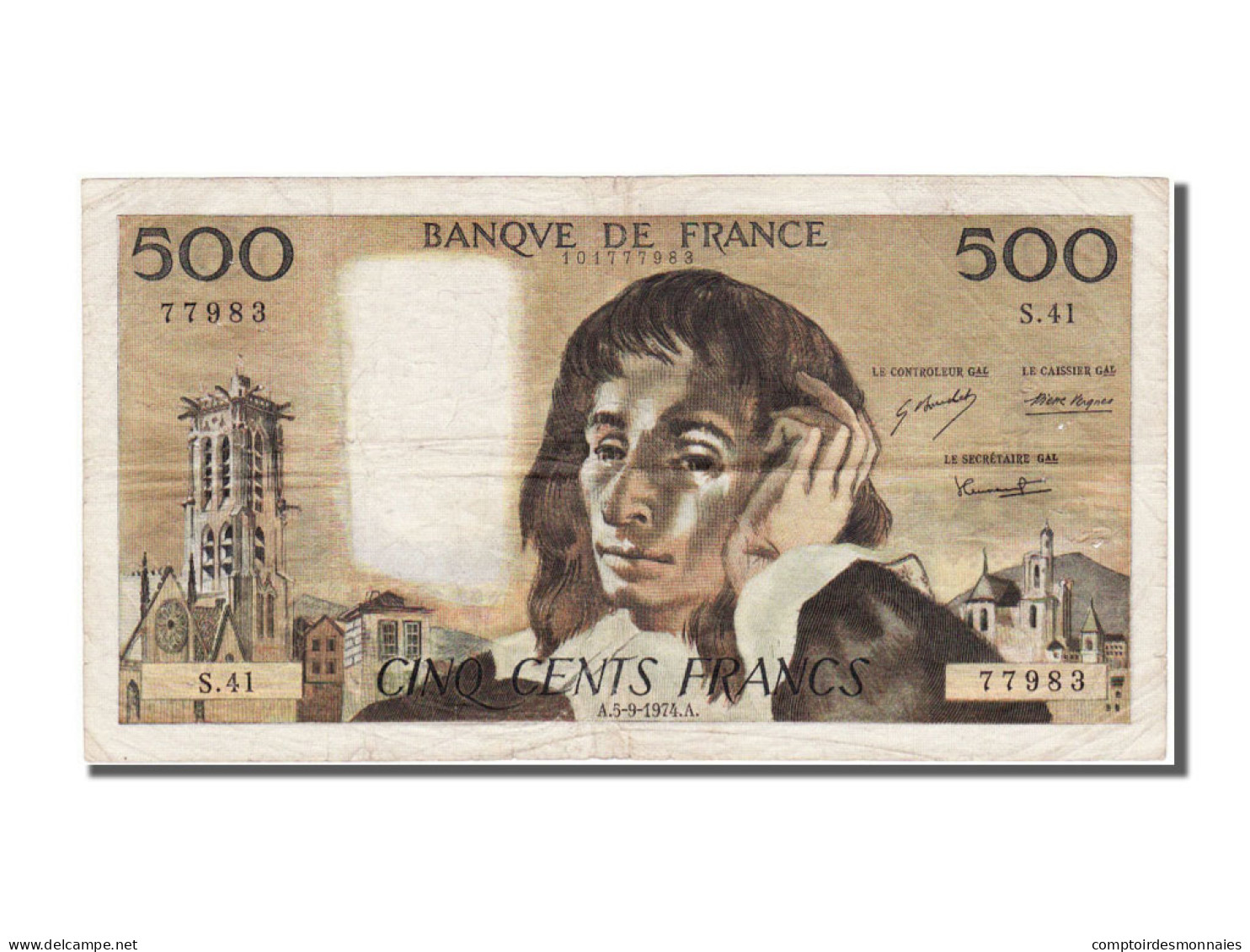 Billet, France, 500 Francs, 500 F 1968-1993 ''Pascal'', 1974, 1974-09-05, TTB - 500 F 1968-1993 ''Pascal''