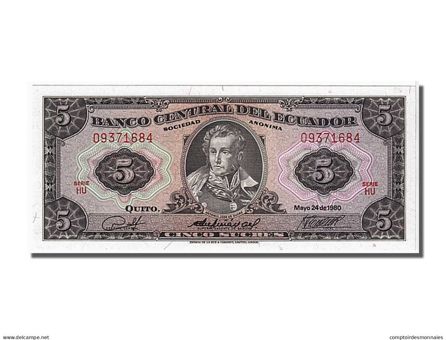 Billet, Équateur, 5 Sucres, 1980, 1980-05-24, NEUF - Ecuador