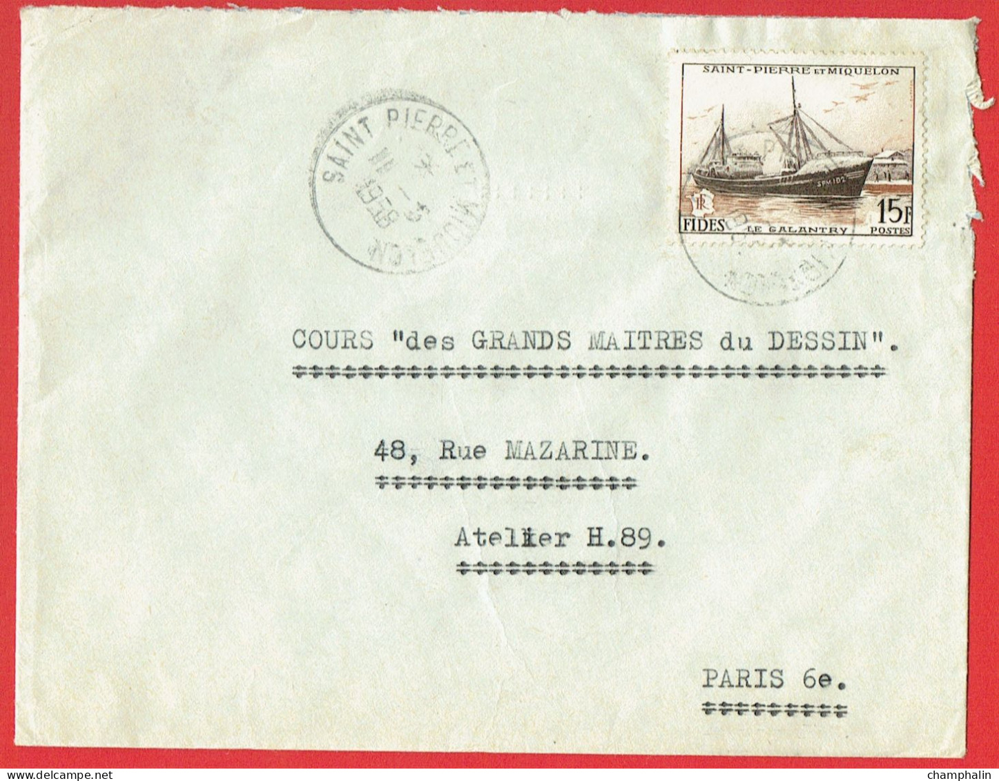 ESC De Saint-Pierre Et Miquelon (975) Pour Paris (75) - CAD 11 Mars 1958 - Timbre YT 352 - Cartas & Documentos