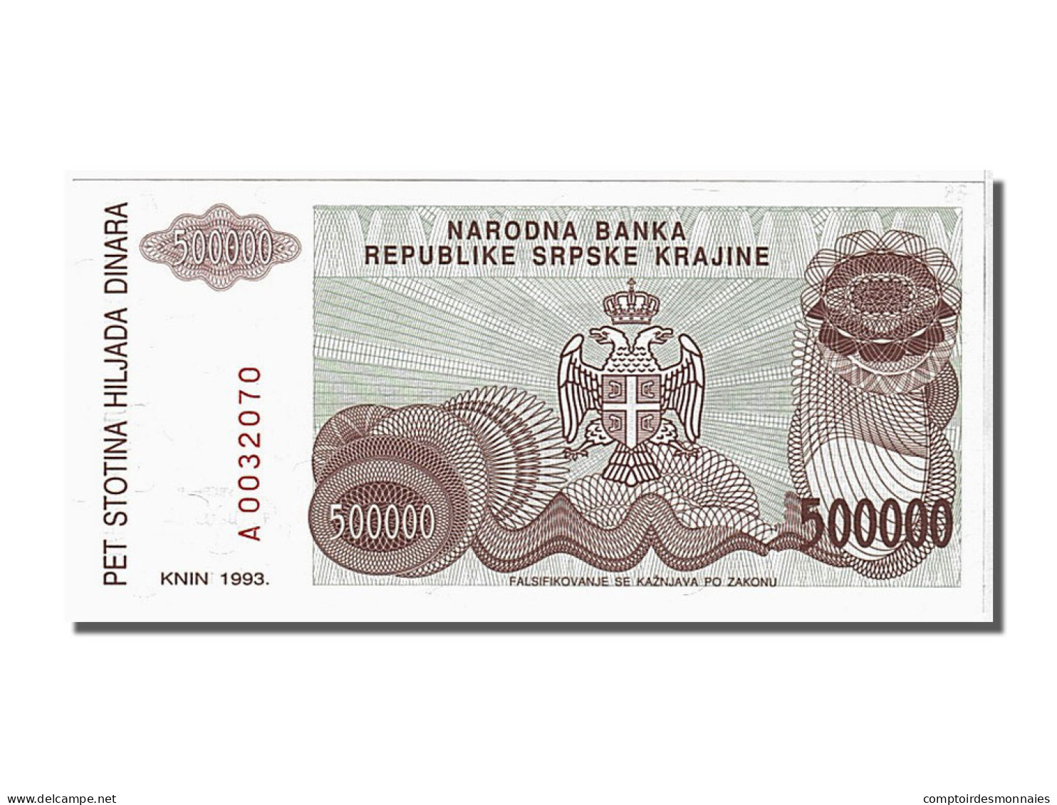 Billet, Croatie, 500,000 Dinara, 1993, NEUF - Kroatië