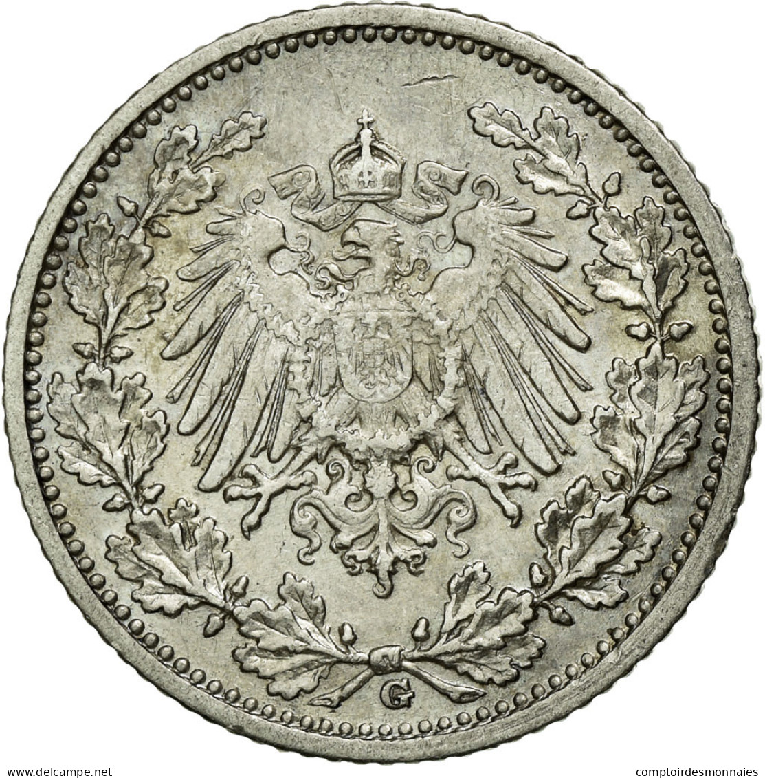 Monnaie, GERMANY - EMPIRE, 1/2 Mark, 1908, Karlsruhe, SUP, Argent, KM:17 - 1/2 Mark