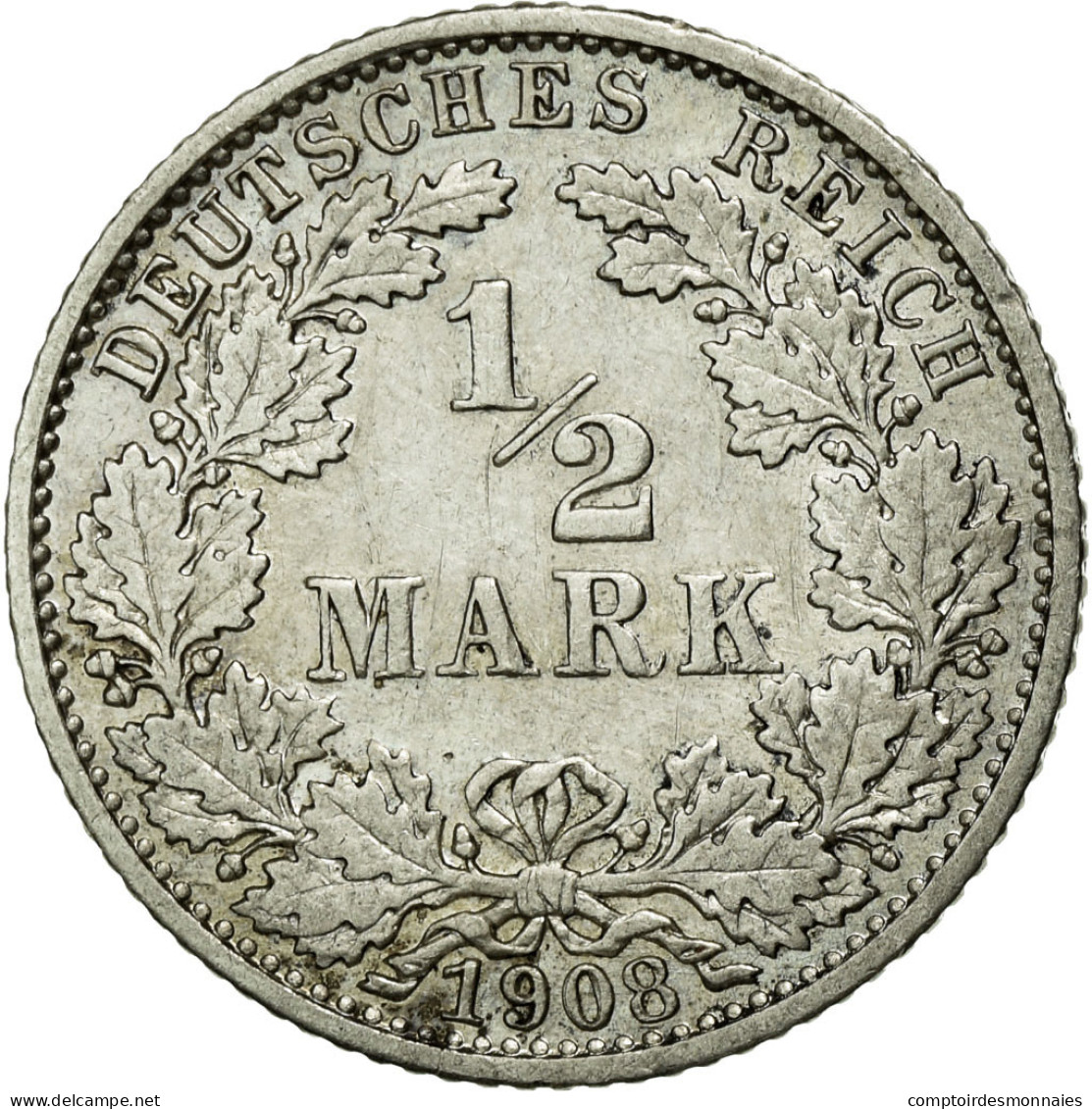 Monnaie, GERMANY - EMPIRE, 1/2 Mark, 1908, Karlsruhe, SUP, Argent, KM:17 - 1/2 Mark