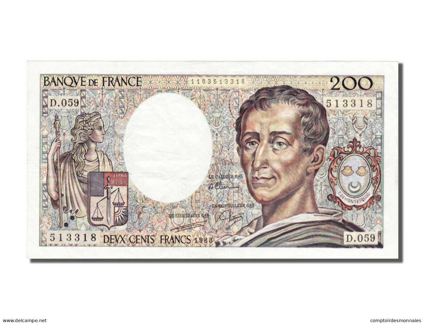 Billet, France, 200 Francs, 200 F 1981-1994 ''Montesquieu'', 1988, SUP - 200 F 1981-1994 ''Montesquieu''