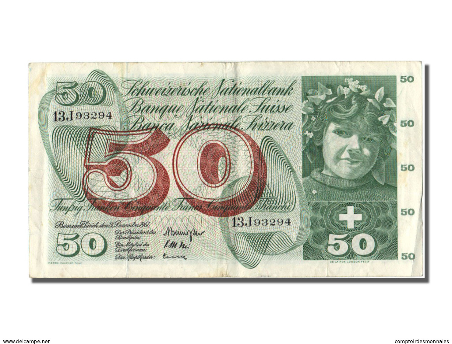 Billet, Suisse, 50 Franken, 1961, 1961-12-21, TTB - Suiza