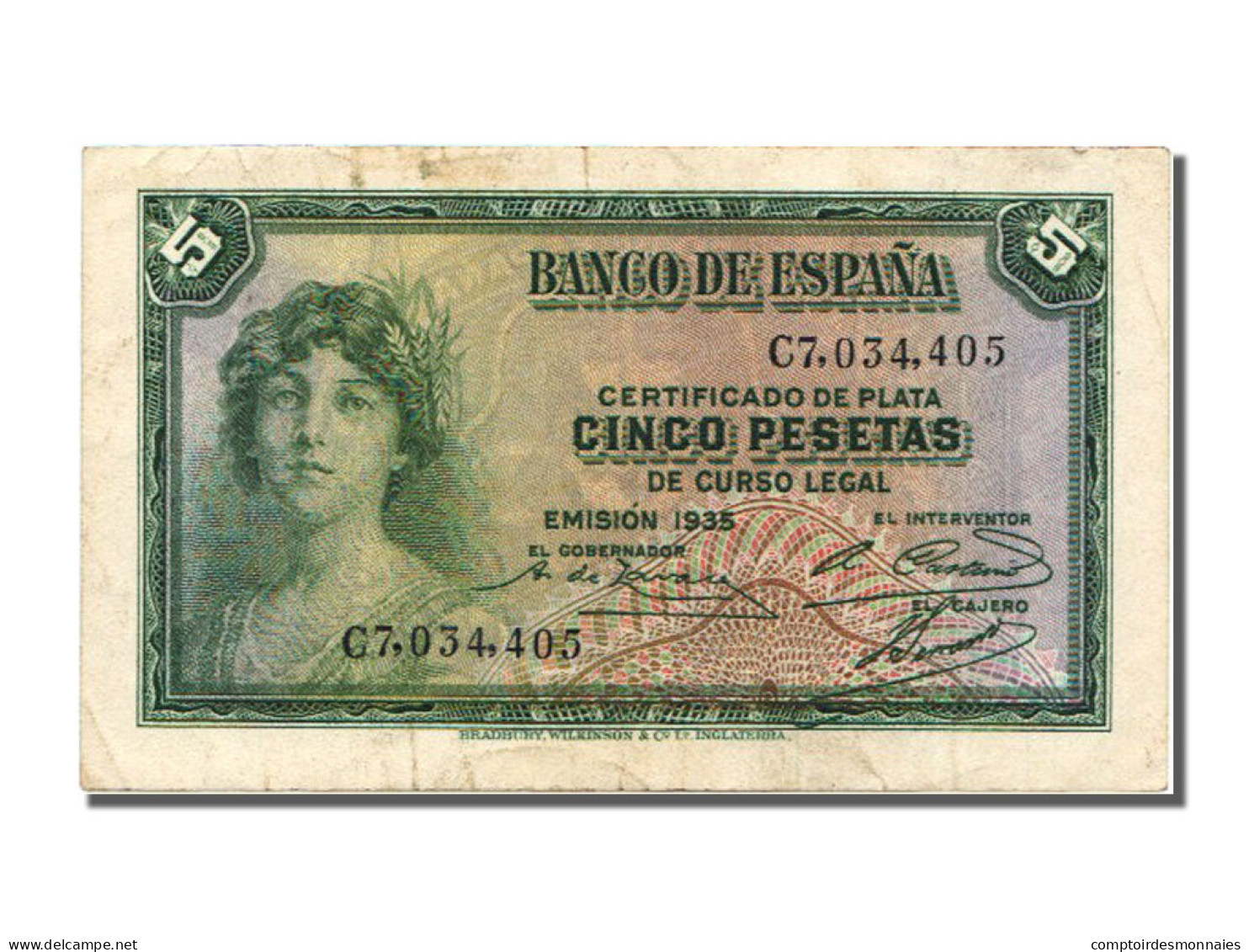 Billet, Espagne, 5 Pesetas, 1935, TTB+ - 5 Pesetas