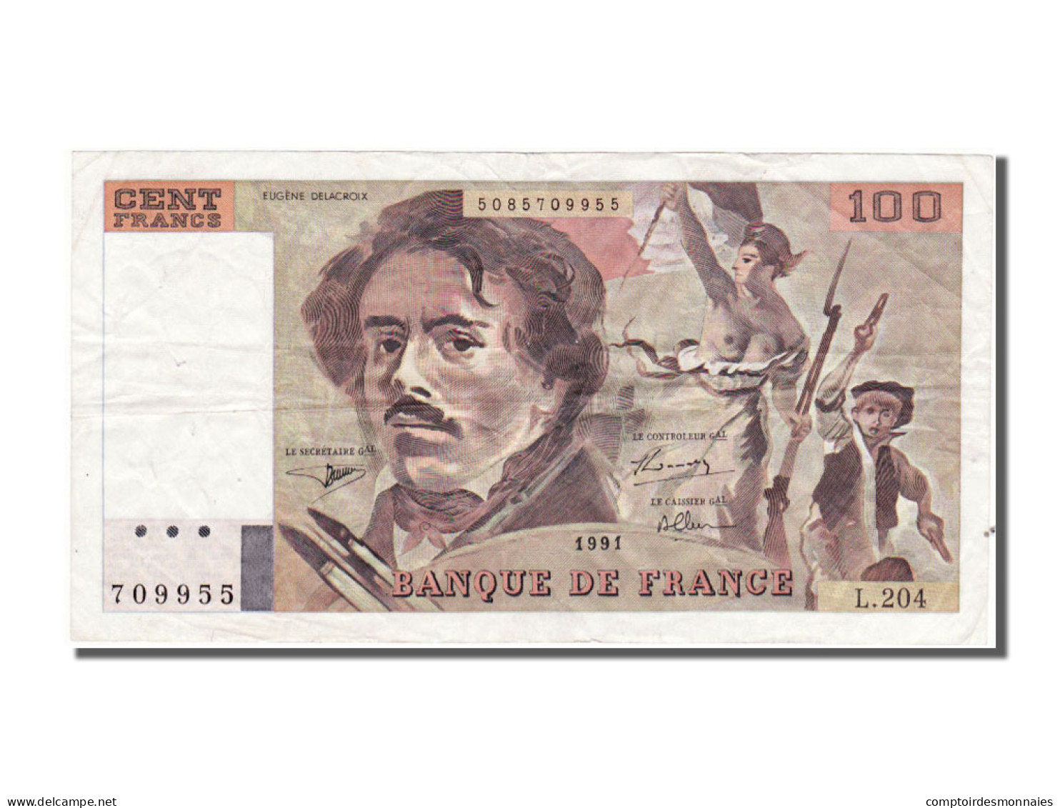 Billet, France, 100 Francs, 100 F 1978-1995 ''Delacroix'', 1991, TB+, Fayette:69 - 100 F 1978-1995 ''Delacroix''