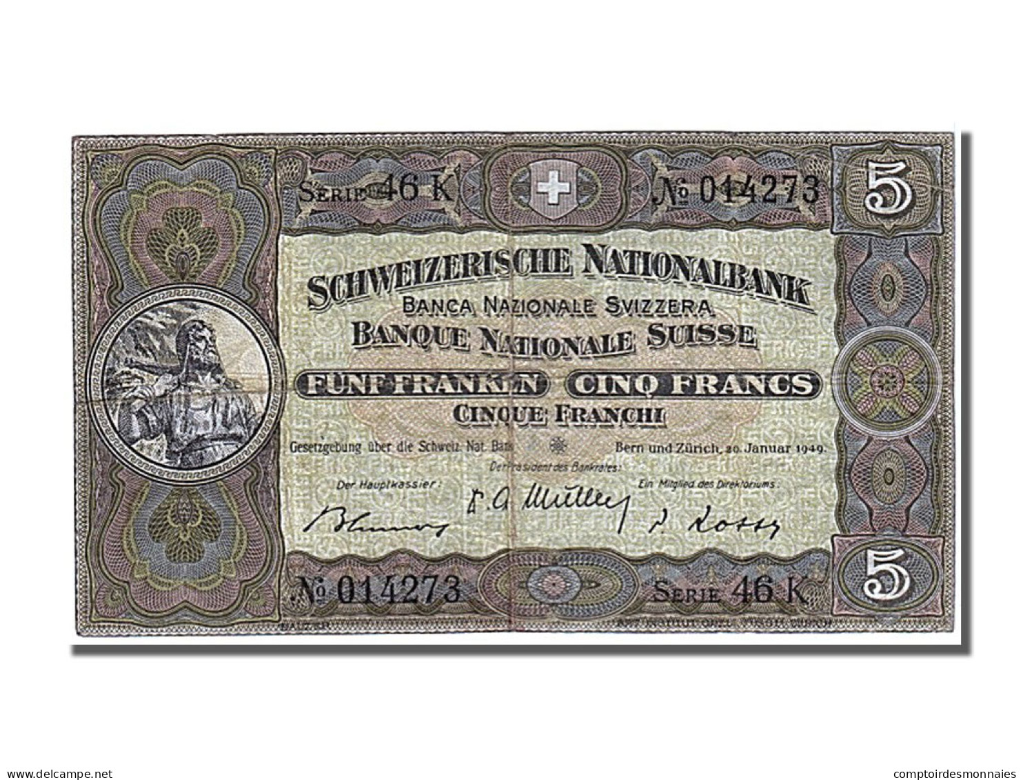 Billet, Suisse, 5 Franken, 1949, 1949-01-20, TB+ - Schweiz