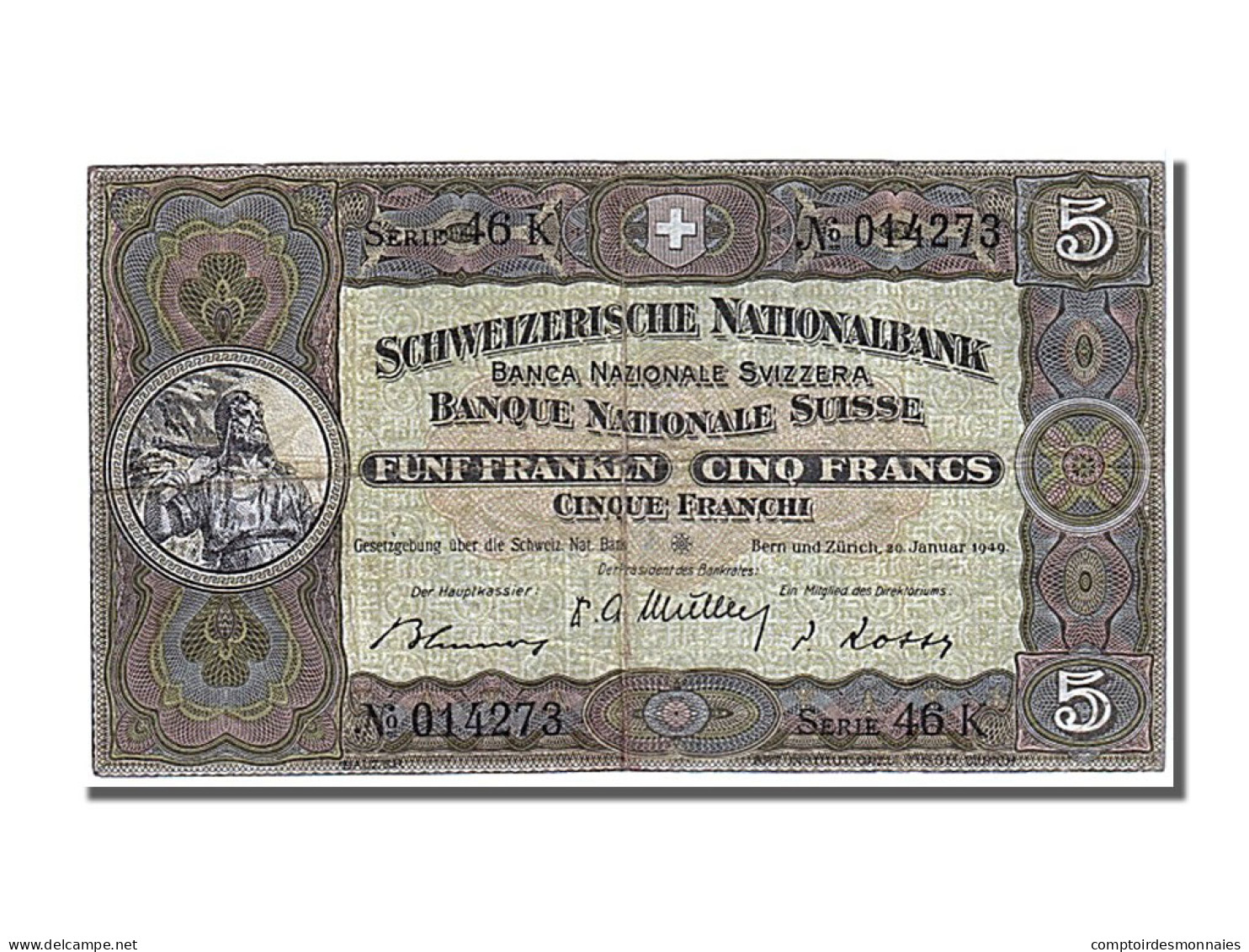 Billet, Suisse, 5 Franken, 1949, 1949-01-20, TB+ - Suiza