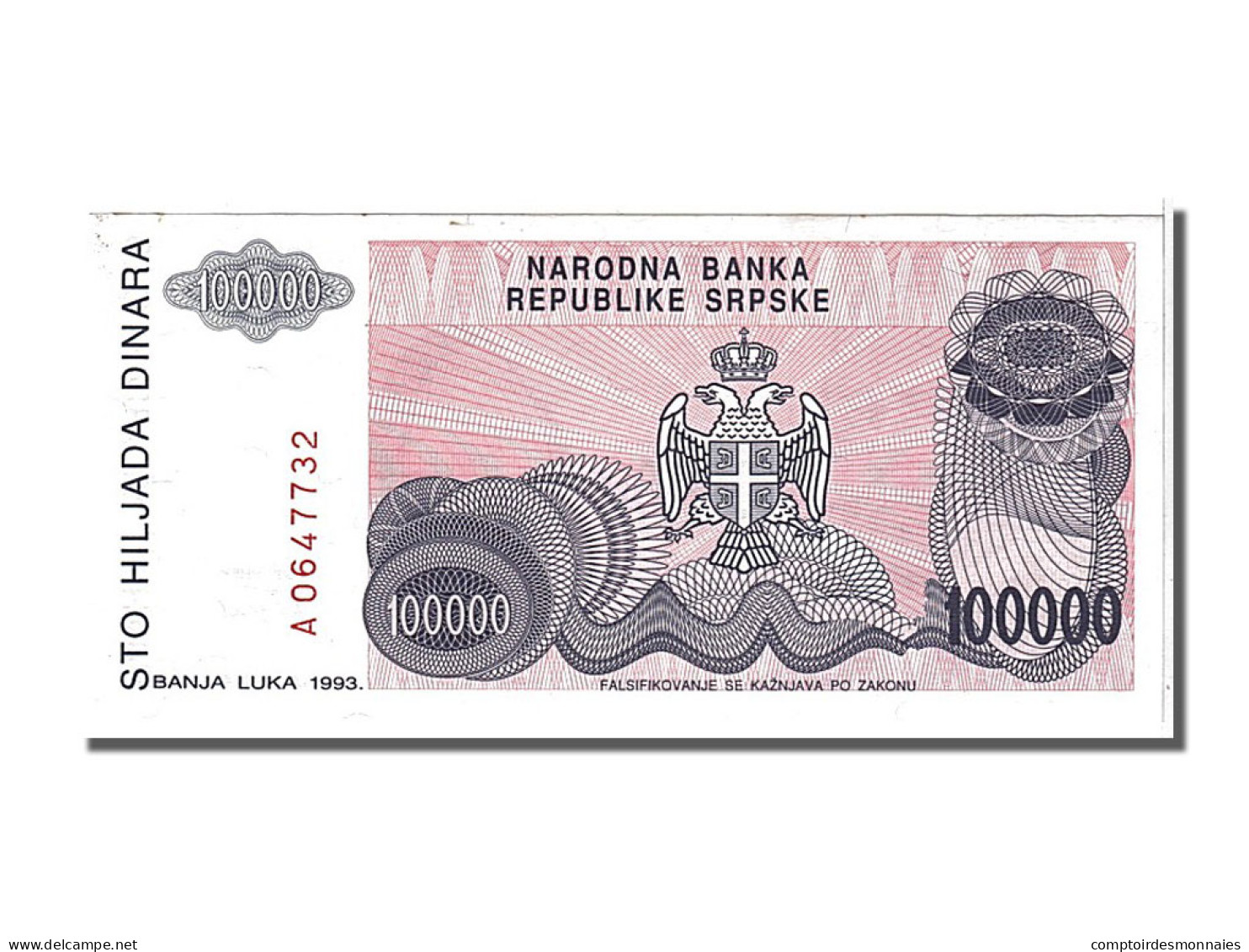 Billet, Bosnia - Herzegovina, 100,000 Dinara, 1993, NEUF - Bosnie-Herzegovine