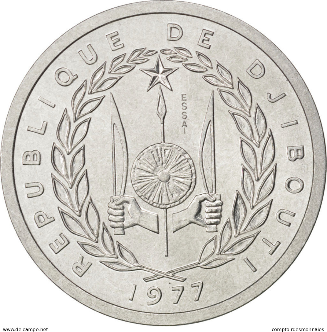Monnaie, Djibouti, 2 Francs, 1977, SPL, Aluminium, KM:E2 - Gibuti