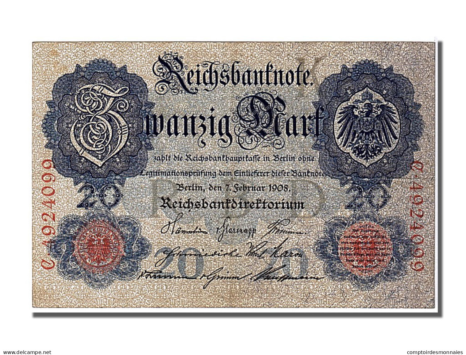 Billet, Allemagne, 20 Mark, 1908, 1908-02-07, TTB - 20 Mark