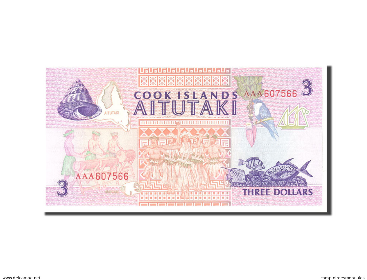 Billet, Îles Cook, 3 Dollars, 1987, Undated, KM:3a, NEUF - Isole Cook