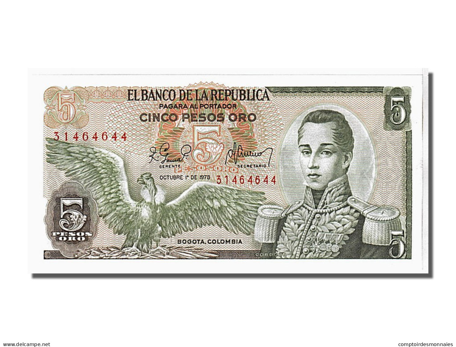 Billet, Colombie, 5 Pesos Oro, 1978, NEUF - Colombie