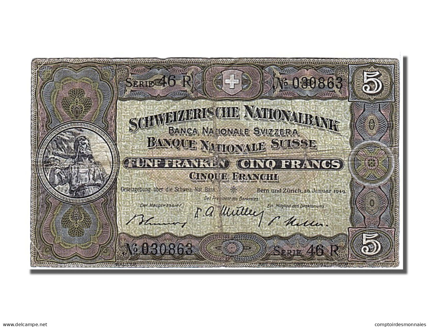 Billet, Suisse, 5 Franken, 1949, 1949-01-20, TB+ - Zwitserland