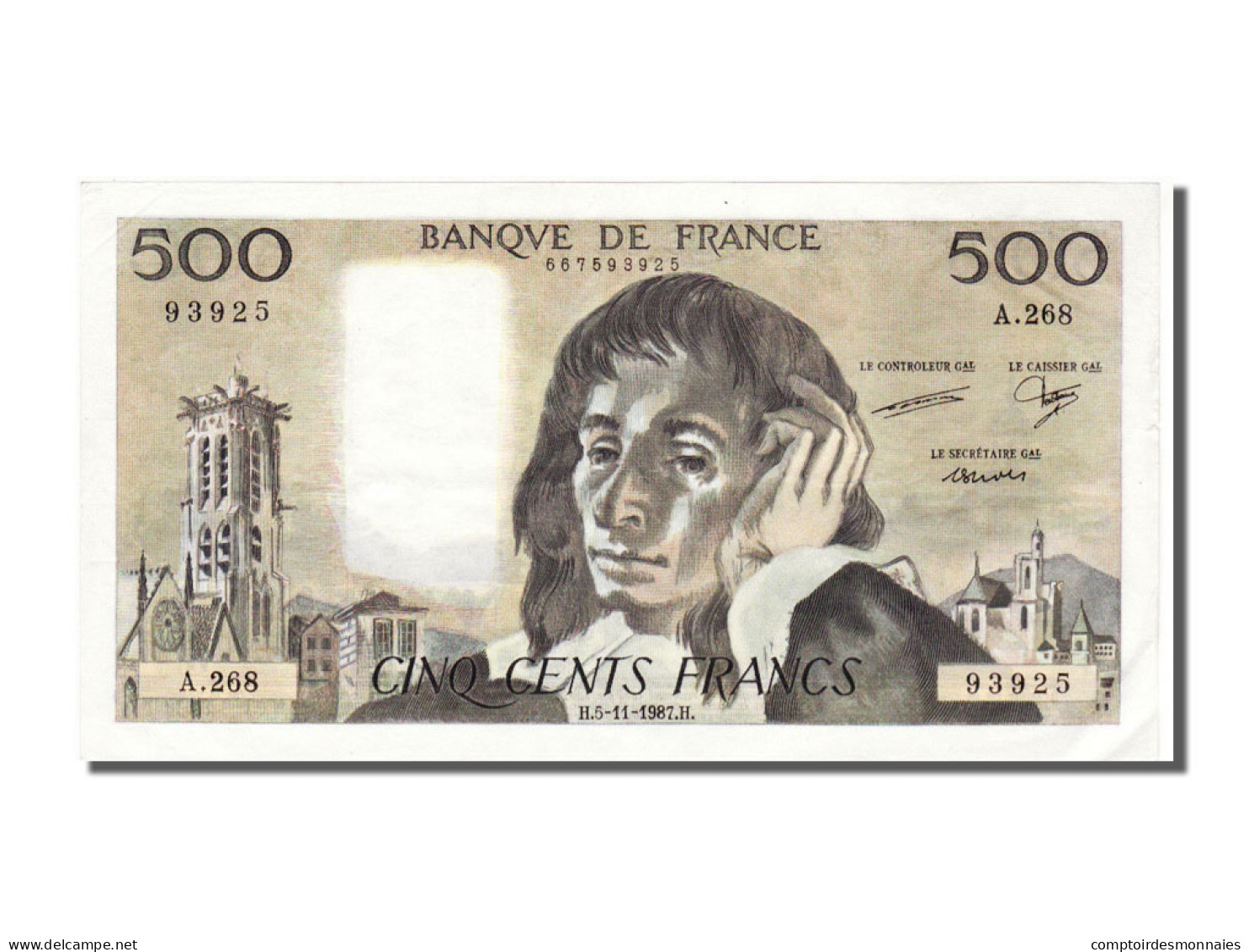 Billet, France, 500 Francs, 500 F 1968-1993 ''Pascal'', 1987, 1987-11-05, SUP+ - 500 F 1968-1993 ''Pascal''