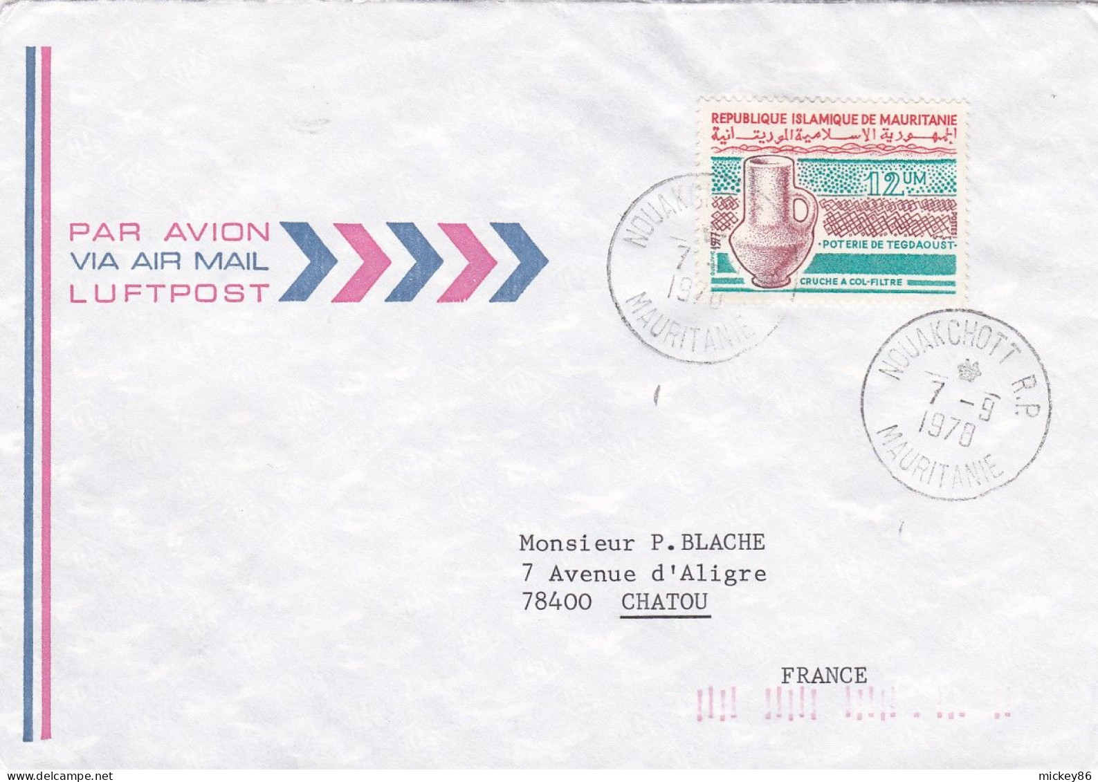 MAURITANIE -1978 - Lettre  NOUAKCHOTT à  CHATOU -78 (France).timbre Poterie De Tegdaoust   Seul Sur Lettre   ...cachet - Mauritanië (1960-...)