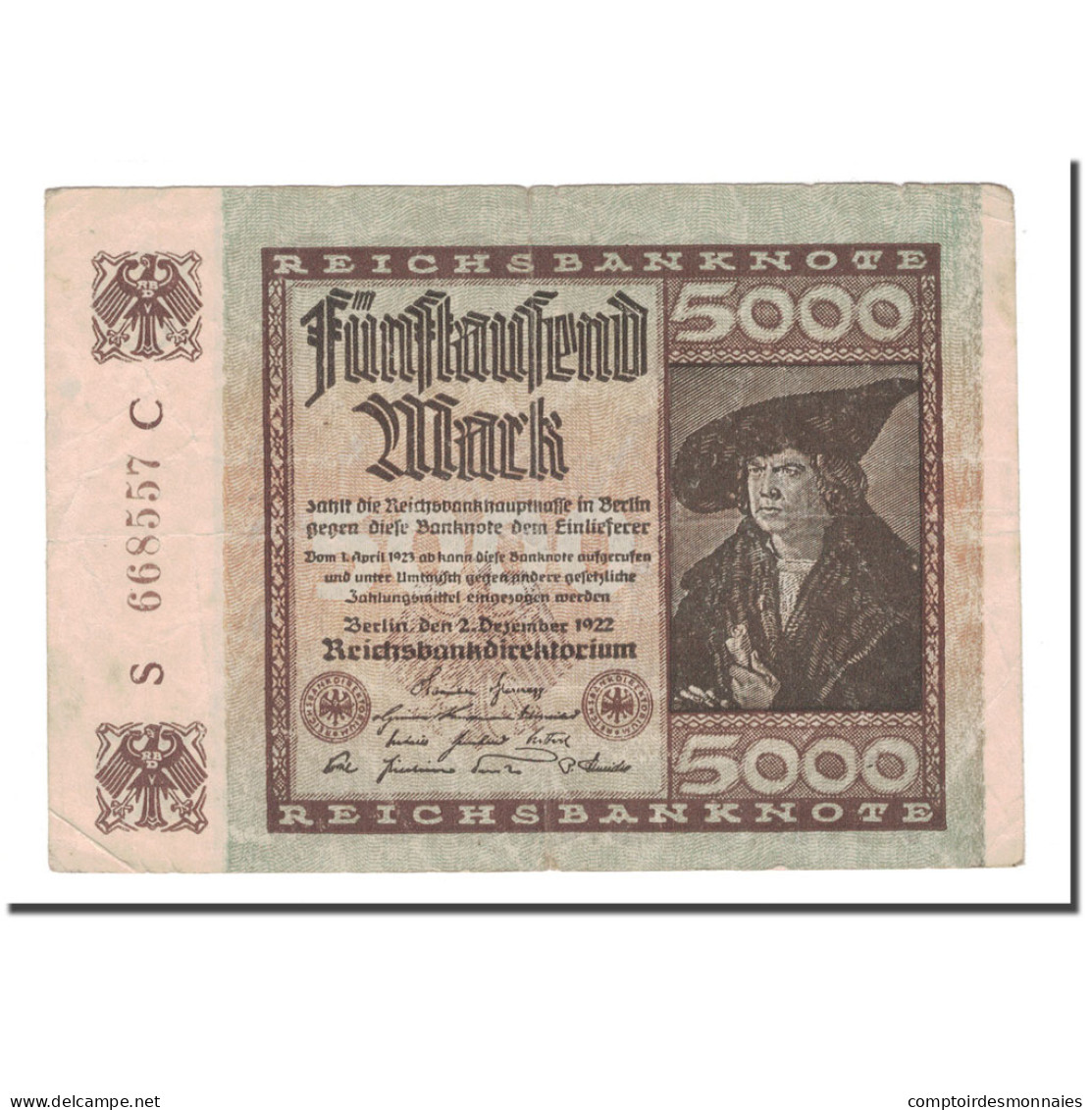 Billet, Allemagne, 5000 Mark, 1922, 1922-12-02, KM:81a, TB+ - 5000 Mark