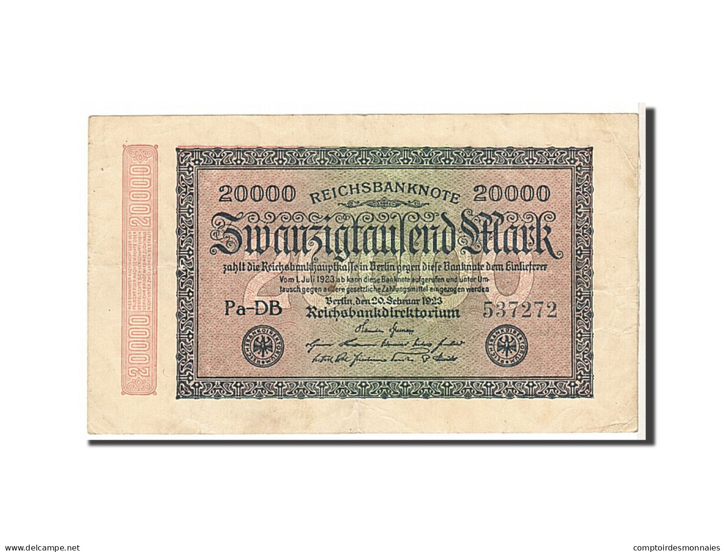 Billet, Allemagne, 20,000 Mark, 1923, KM:85a, TTB - 20000 Mark