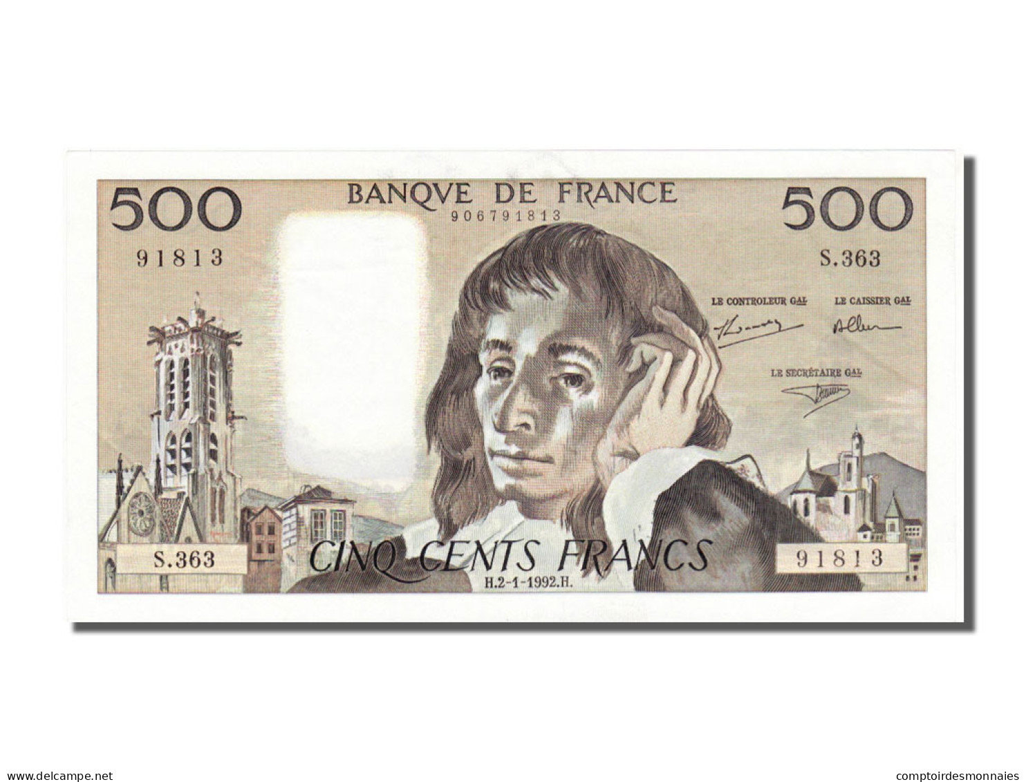 Billet, France, 500 Francs, 500 F 1968-1993 ''Pascal'', 1992, 1992-01-02, SPL+ - 500 F 1968-1993 ''Pascal''