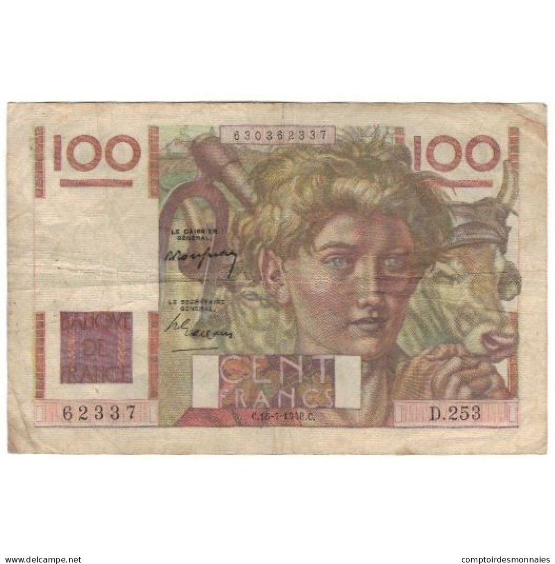 France, 100 Francs, Jeune Paysan, 1948, 1948-07-15, TB, Fayette:28.19, KM:128b - 100 F 1945-1954 ''Jeune Paysan''