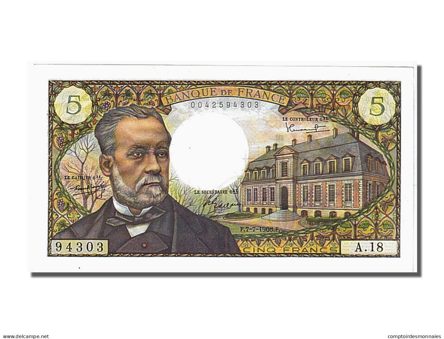 Billet, France, 5 Francs, 5 F 1966-1970 ''Pasteur'', 1966, 1966-07-07, SPL - 5 F 1966-1970 ''Pasteur''