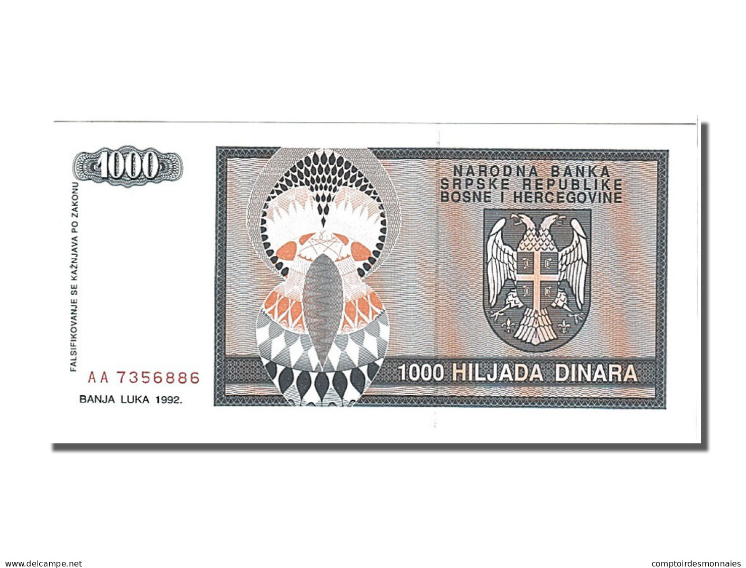 Billet, Bosnia - Herzegovina, 1000 Dinara, 1992, NEUF - Bosnia And Herzegovina