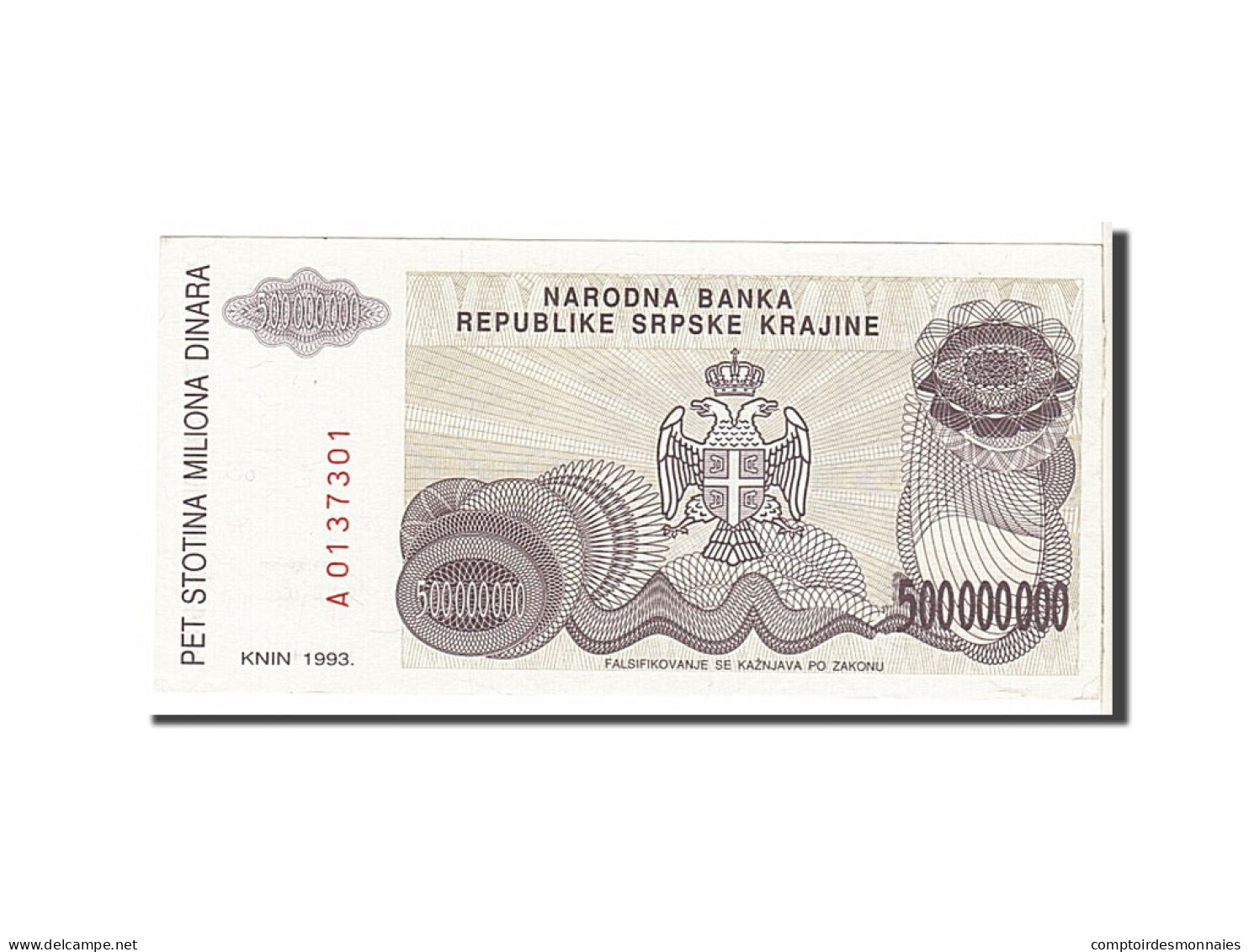 Billet, Croatie, 500 Million Dinara, 1993, KM:R26a, SPL - Kroatien