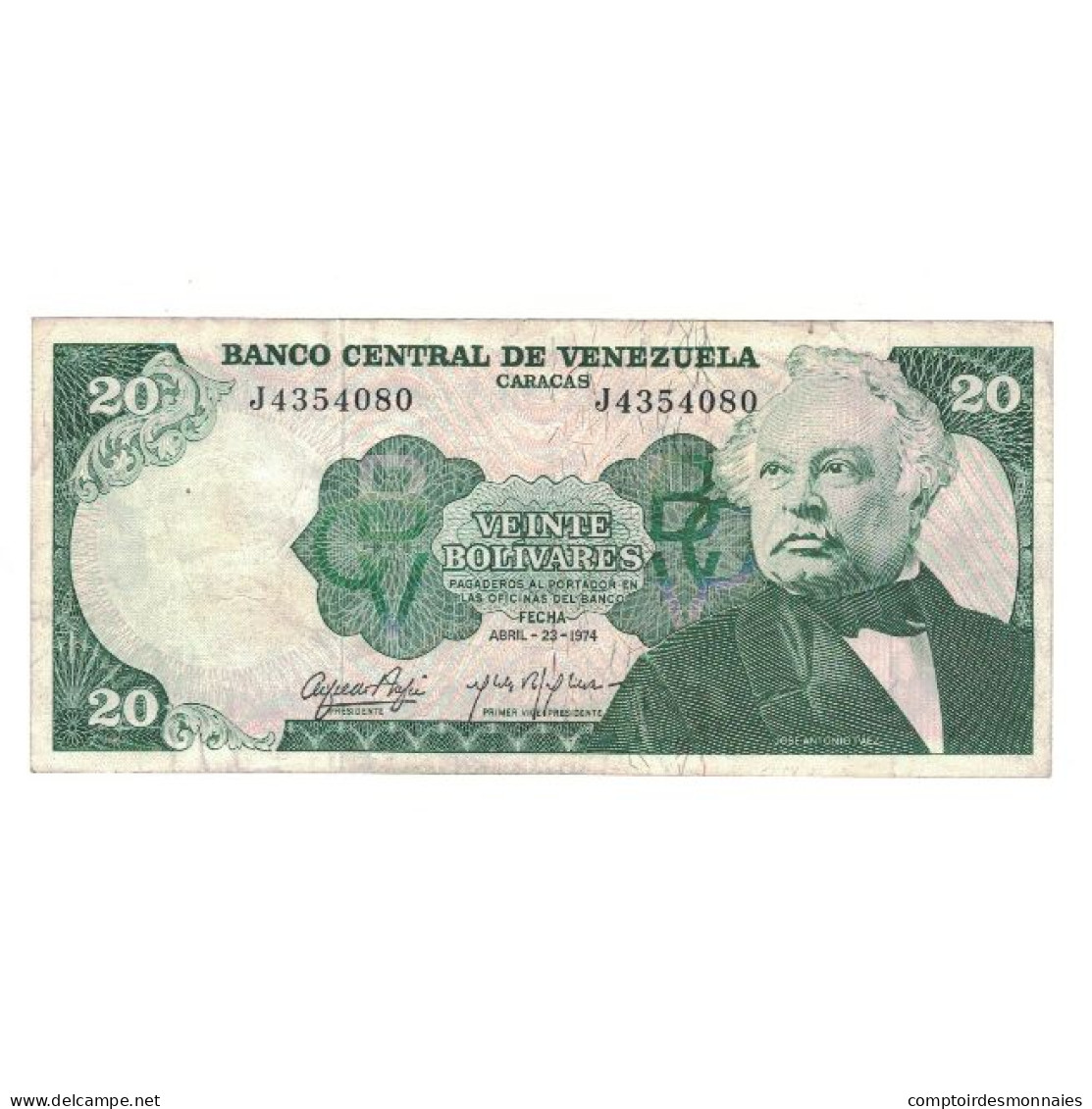 Billet, Venezuela, 20 Bolivares, 1974, 1974-04-23, KM:53a, TTB - Venezuela