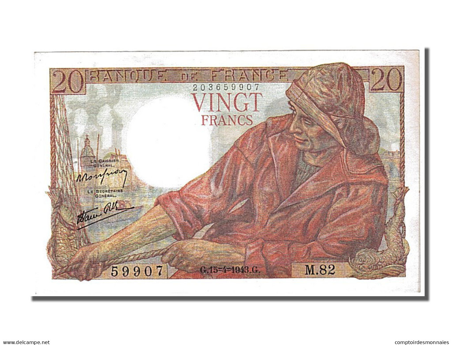 Billet, France, 20 Francs, 20 F 1942-1950 ''Pêcheur'', 1943, 1943-04-15, SUP+ - 20 F 1942-1950 ''Pêcheur''