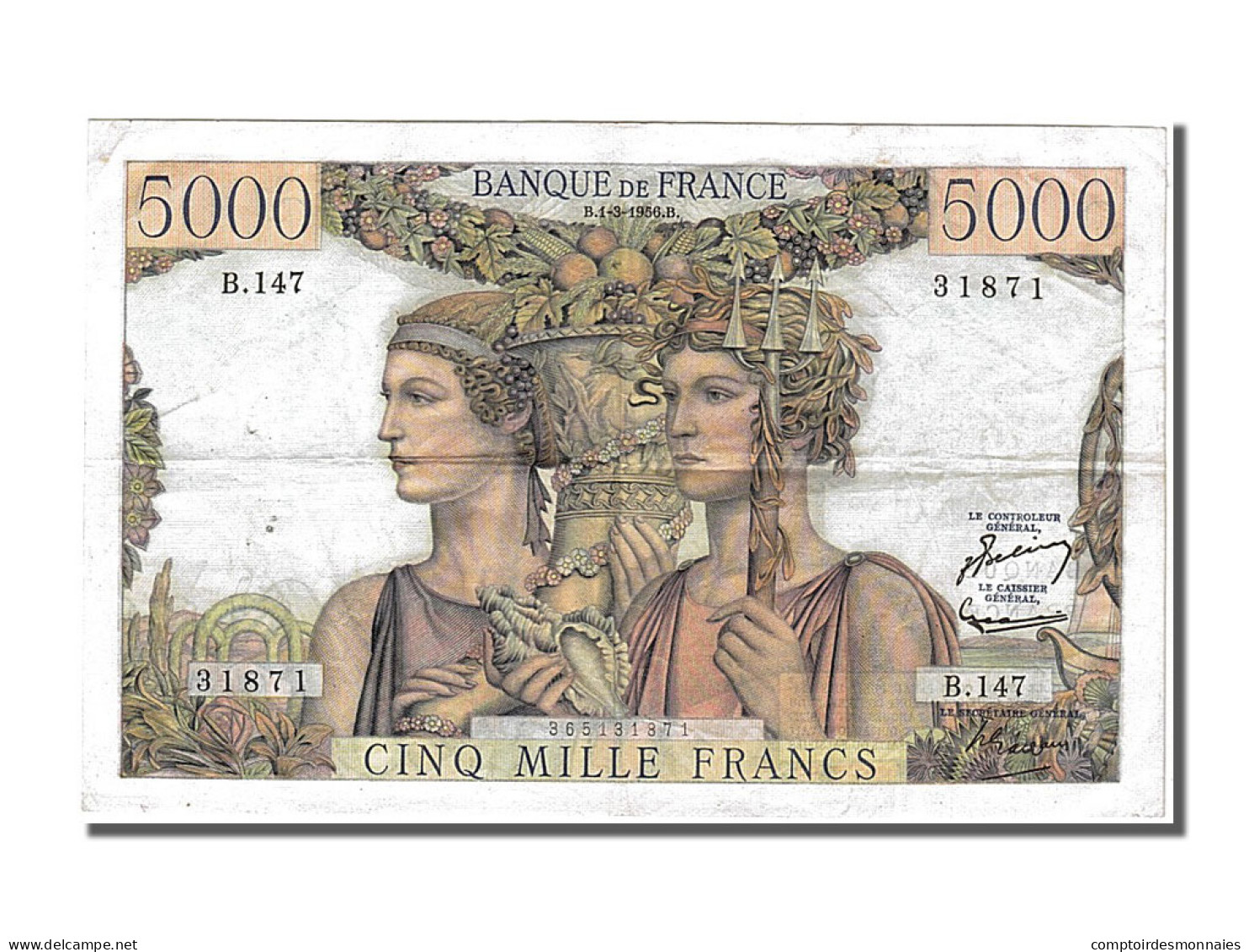 Billet, France, 5000 Francs, 5 000 F 1949-1957 ''Terre Et Mer'', 1956 - 5 000 F 1949-1957 ''Terre Et Mer''