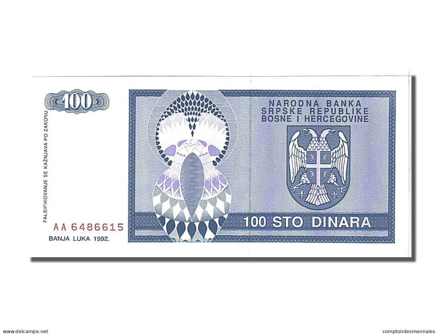 Billet, Bosnia - Herzegovina, 100 Dinara, 1992, NEUF - Bosnië En Herzegovina