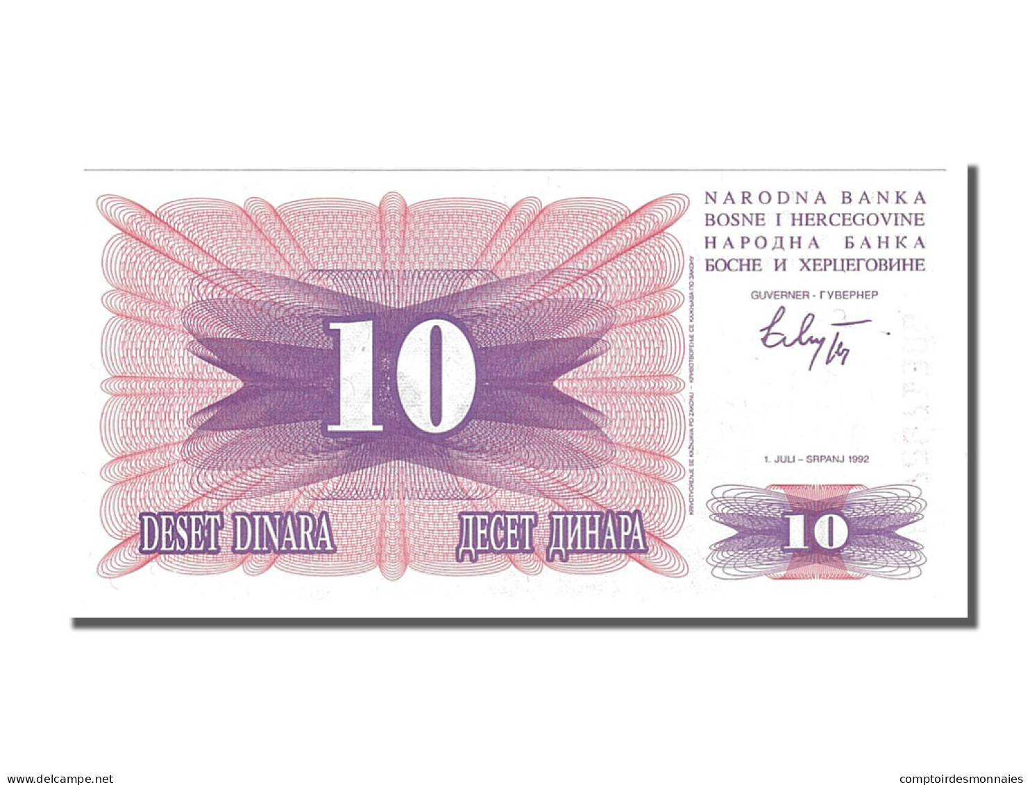 Billet, Bosnia - Herzegovina, 10 Dinara, 1992, 1992-07-01, NEUF - Bosnië En Herzegovina