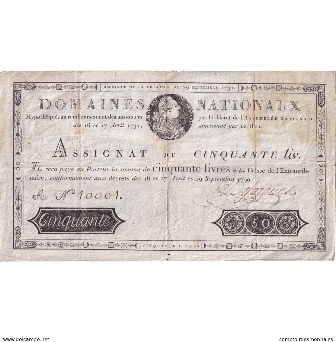 France, 50 Livres, 1790, A N° 10001, TB+, KM:A34, Lafaurie:129 - Assignats