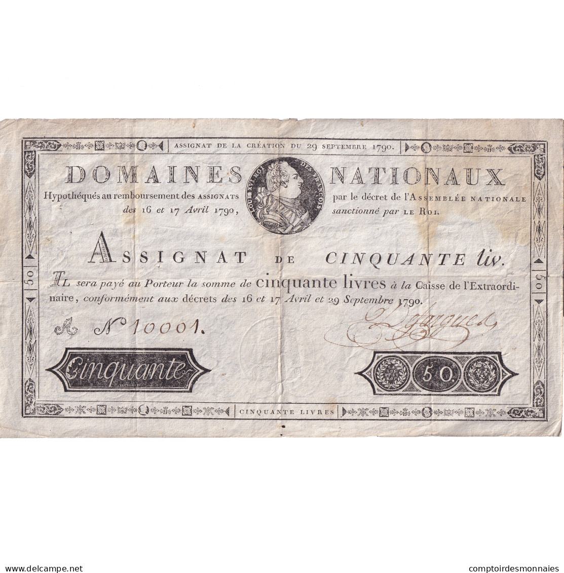 France, 50 Livres, 1790, A N° 10001, TB+, KM:A34, Lafaurie:129 - Assignats & Mandats Territoriaux