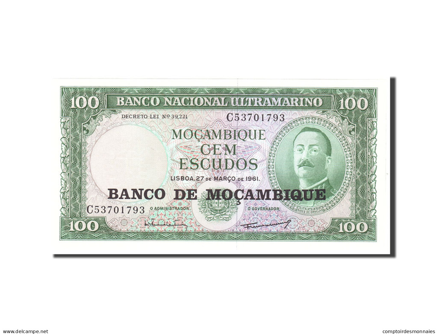 Billet, Mozambique, 100 Escudos, 1961, 1961-03-27, KM:117a, NEUF - Mozambique