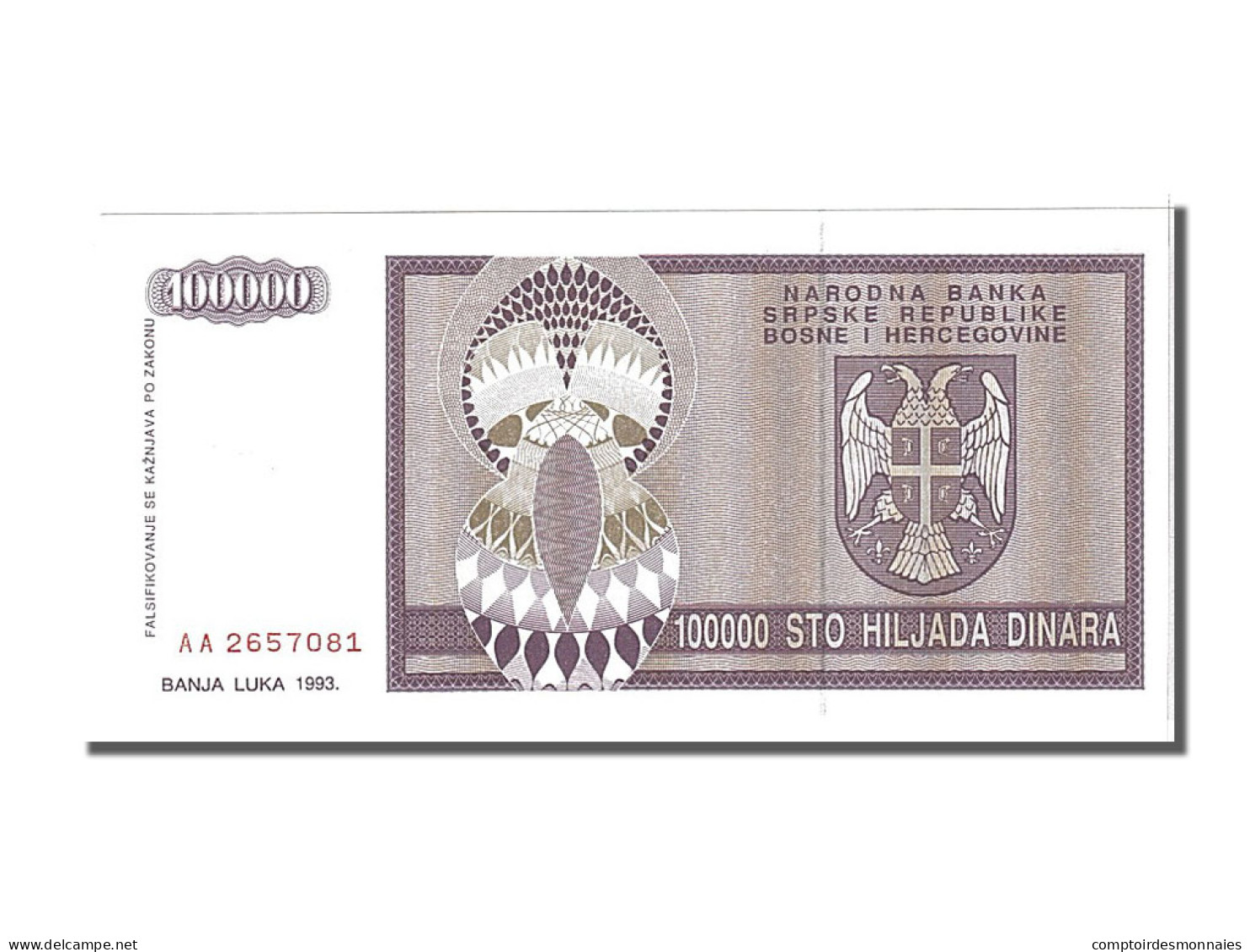 Billet, Bosnia - Herzegovina, 100,000 Dinara, 1993, NEUF - Bosnien-Herzegowina