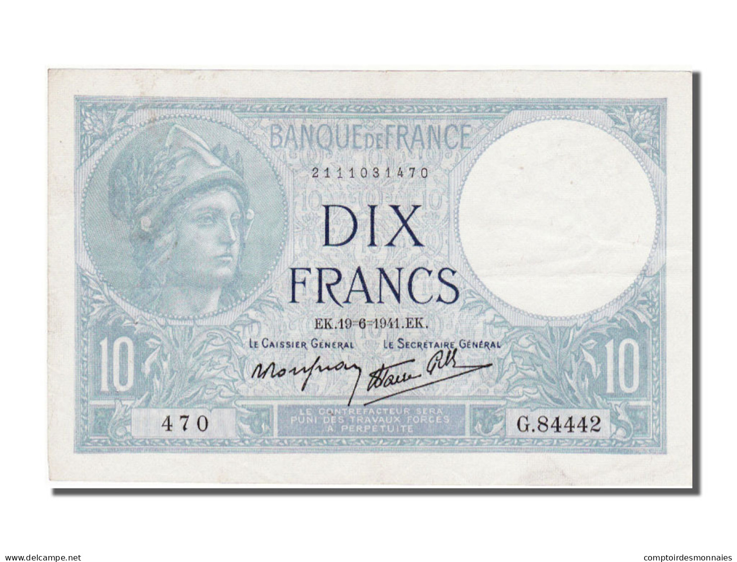 Billet, France, 10 Francs, 10 F 1916-1942 ''Minerve'', 1941, 1941-06-19, SUP - 10 F 1916-1942 ''Minerve''