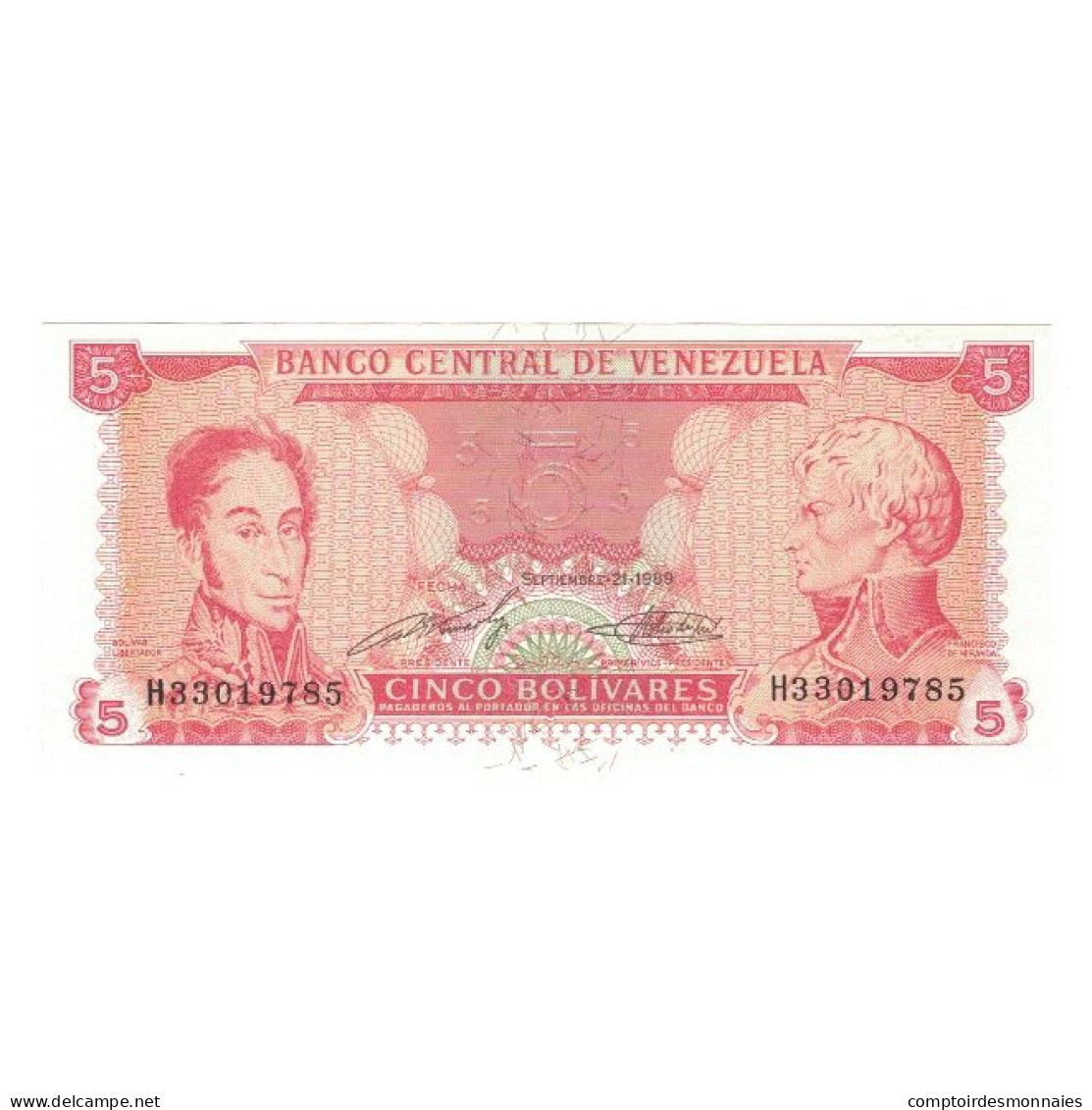 Billet, Venezuela, 5 Bolivares, 1989, 1989-09-21, KM:70b, NEUF - Venezuela