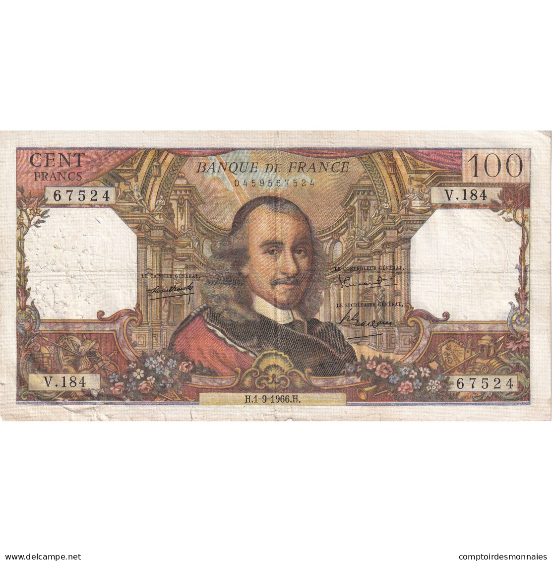 France, 100 Francs, Corneille, 1966, V.184, TTB, Fayette:65.14, KM:149b - 100 F 1964-1979 ''Corneille''