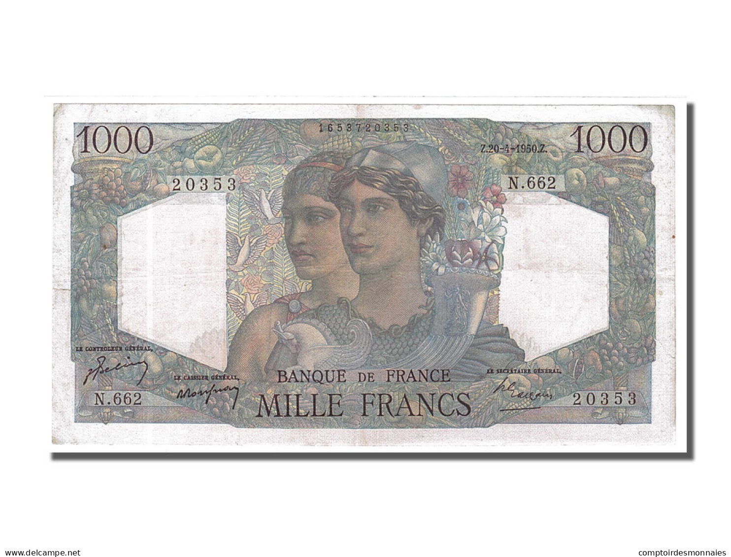 Billet, France, 1000 Francs, 1 000 F 1945-1950 ''Minerve Et Hercule'', 1950 - 1 000 F 1945-1950 ''Minerve Et Hercule''