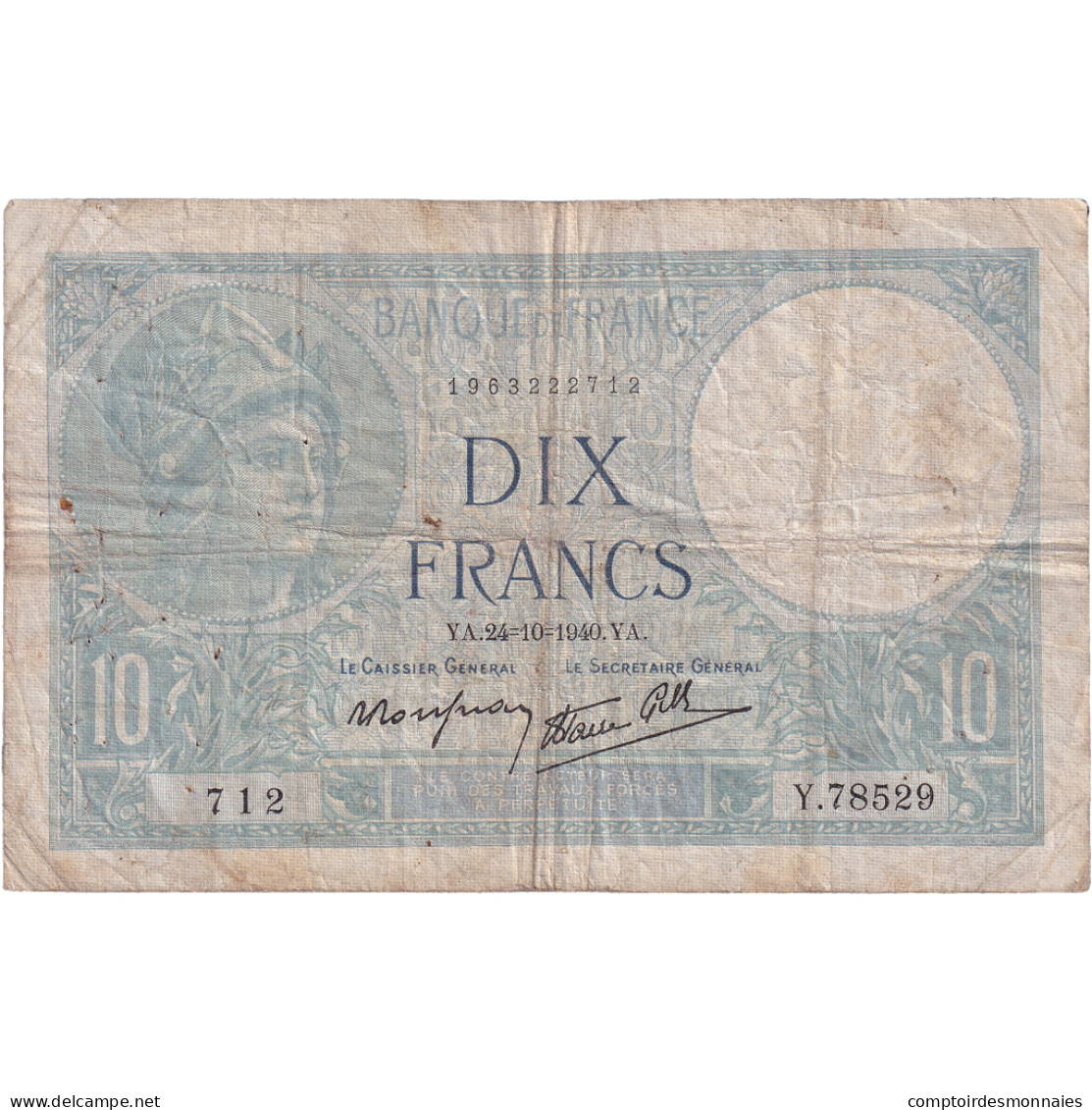 France, 10 Francs, Minerve, 1939, Y.78529, TB, Fayette:7.18, KM:84 - 10 F 1916-1942 ''Minerve''