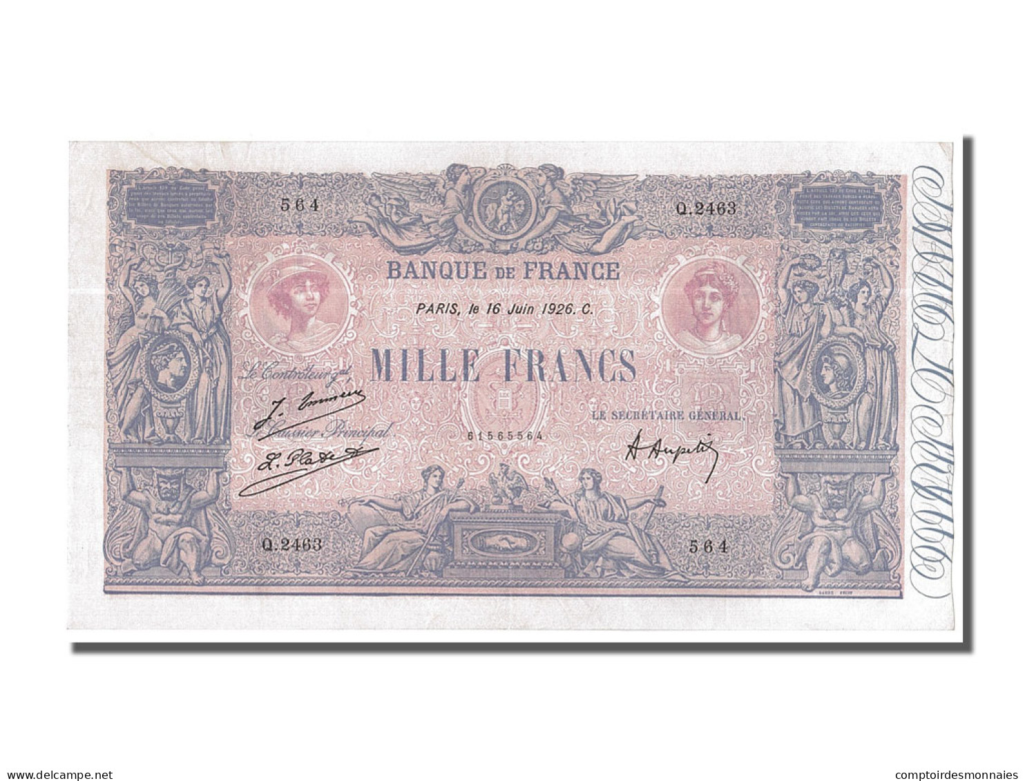 Billet, France, 1000 Francs, 1 000 F 1889-1926 ''Bleu Et Rose'', 1926 - 1 000 F 1889-1926 ''Bleu Et Rose''