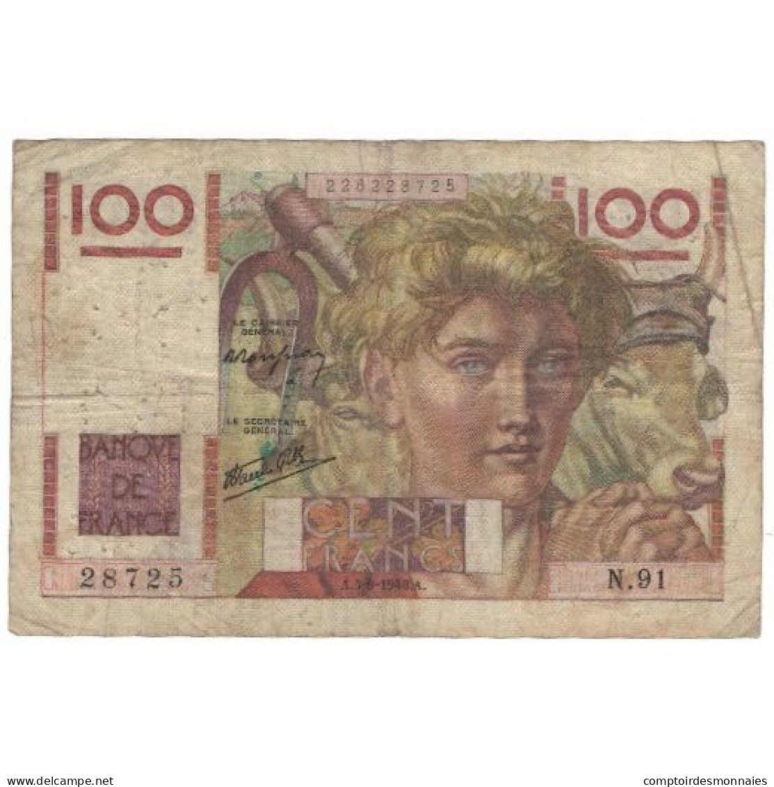 France, 100 Francs, 1946, 1946-09-05, TB, Fayette:28.8, KM:128a - 100 F 1945-1954 ''Jeune Paysan''