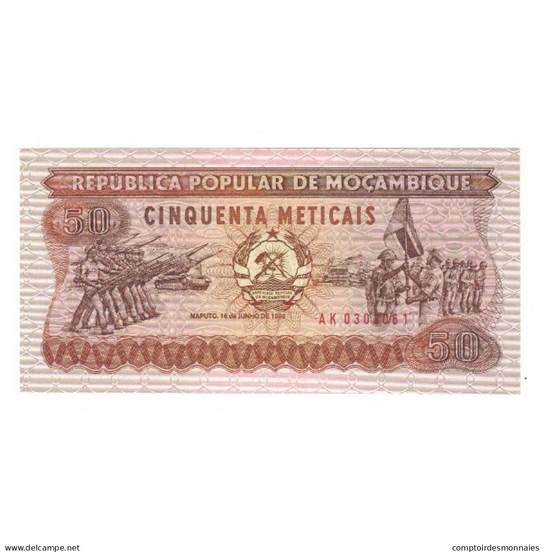 Billet, Mozambique, 50 Meticais, 1986, 1986-06-16, KM:129b, NEUF - Mozambique