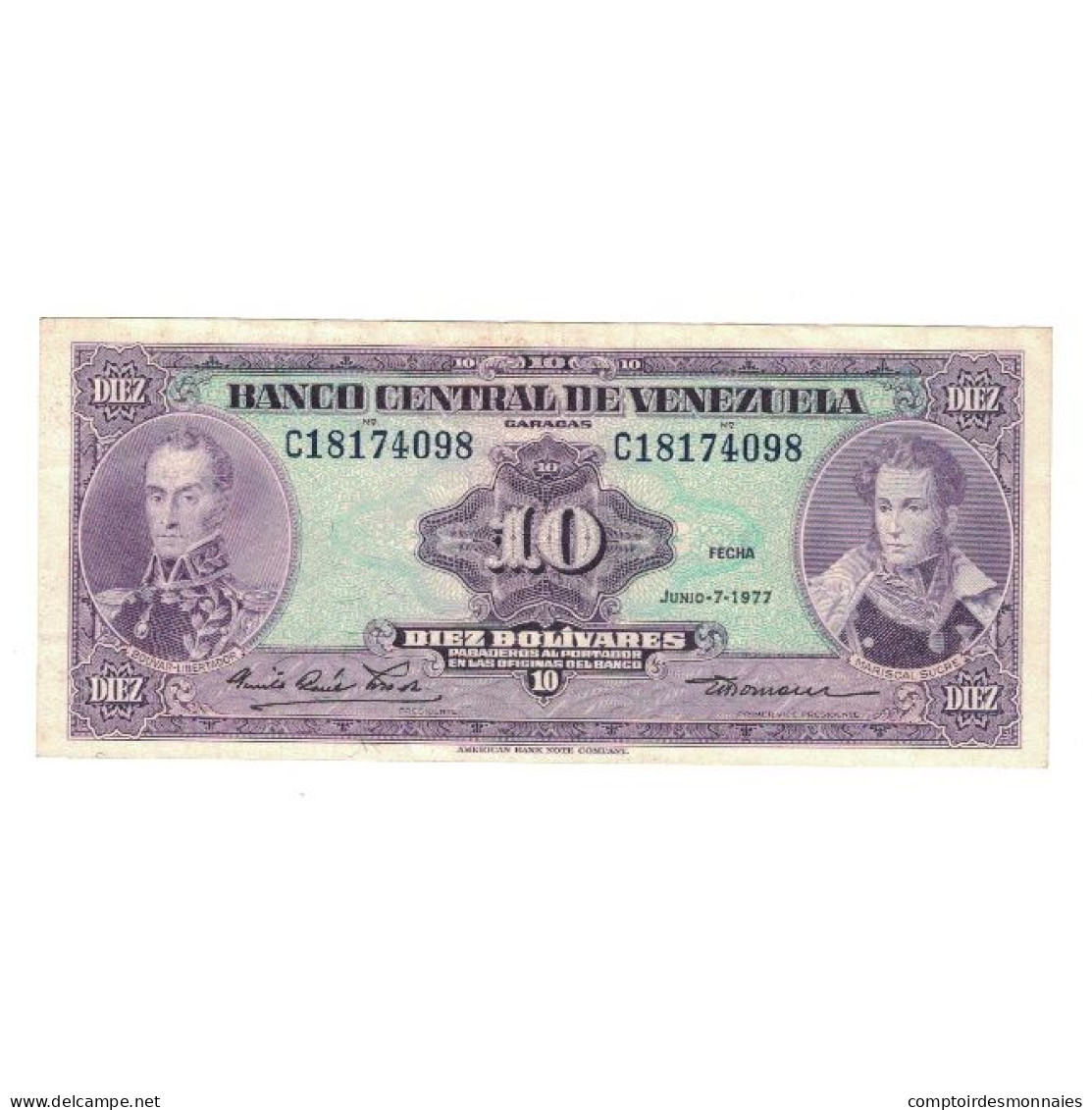 Billet, Venezuela, 10 Bolívares, 1977, 1977-06-07, KM:51f, TTB - Venezuela