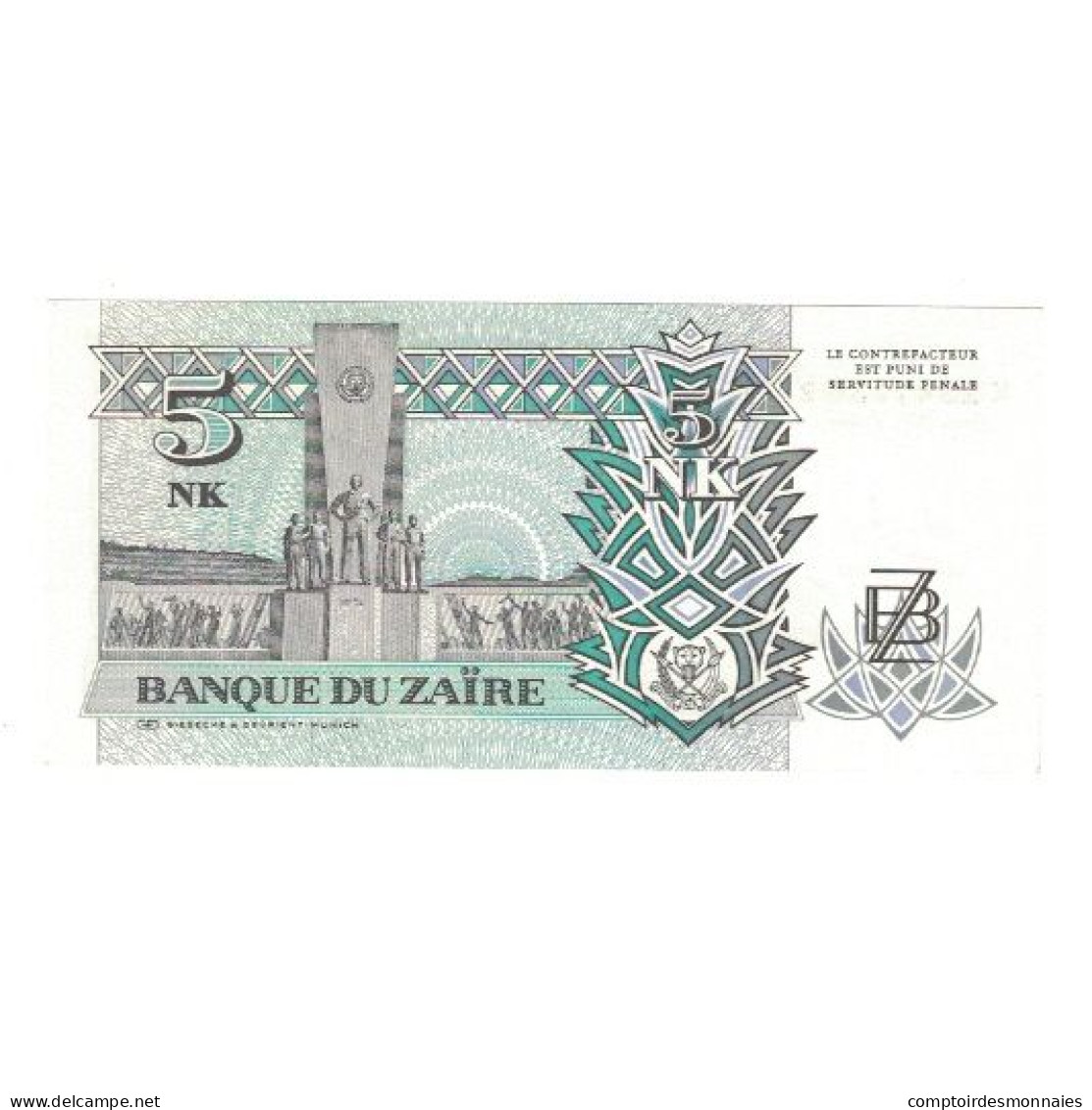 Billet, Zaïre, 5 Nouveaux Makuta, 1993, 1993-06-24, KM:48a, NEUF - Zaire