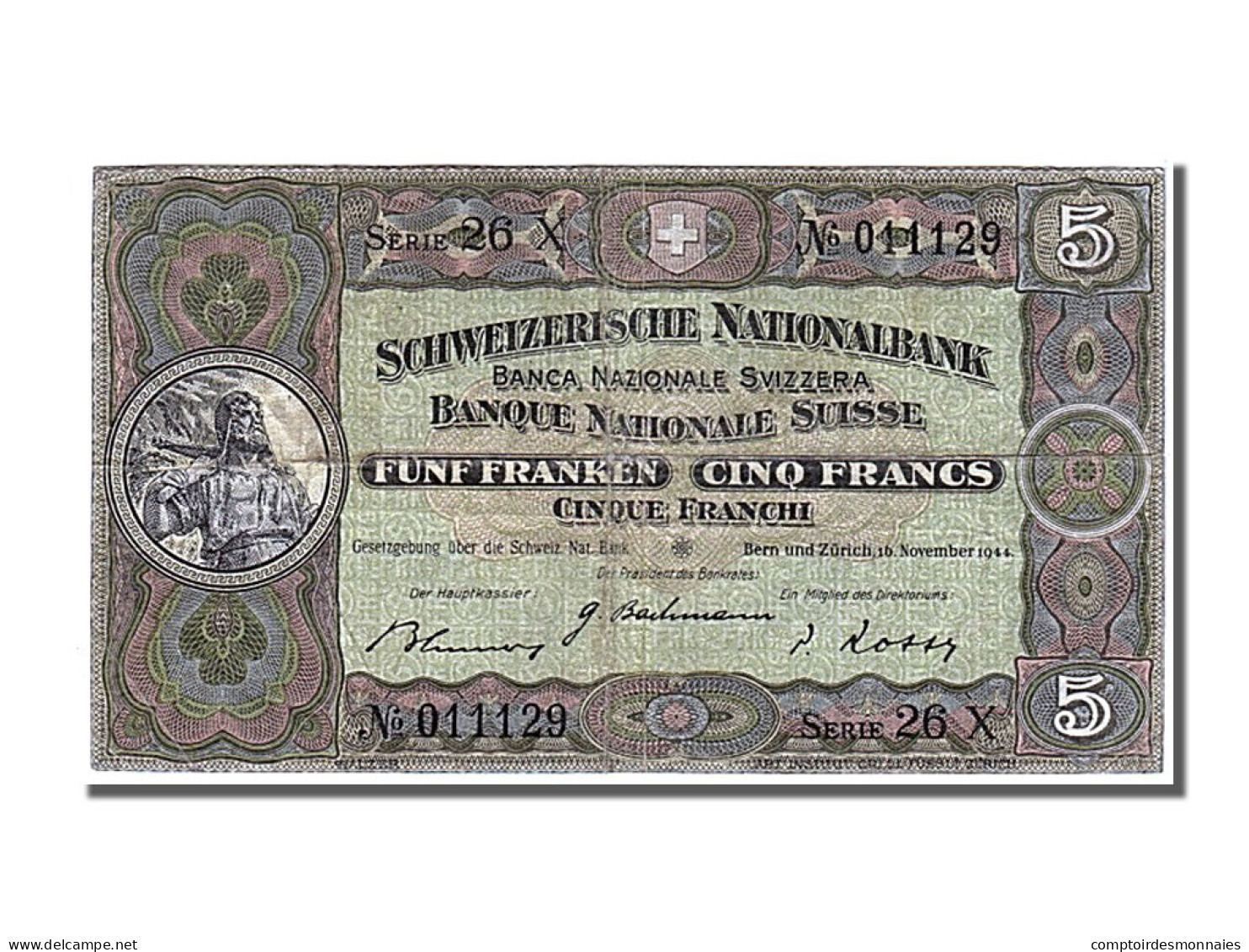 Billet, Suisse, 5 Franken, 1944, 1944-11-16, TTB - Zwitserland